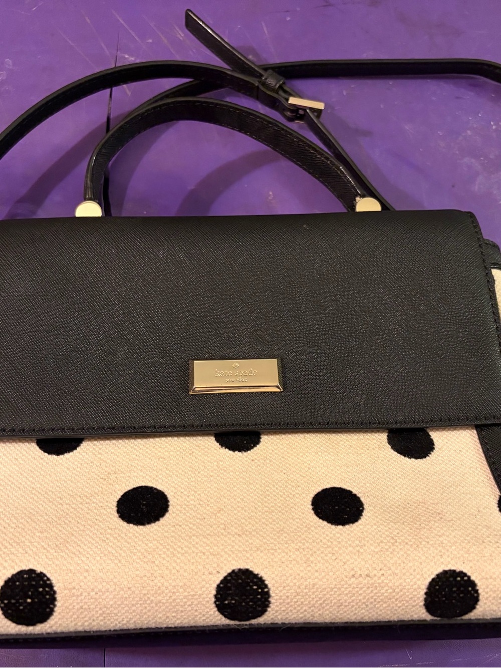 Kate Spade New York Black White Polka Dot Satchel Top Handle Snap Crossbody
